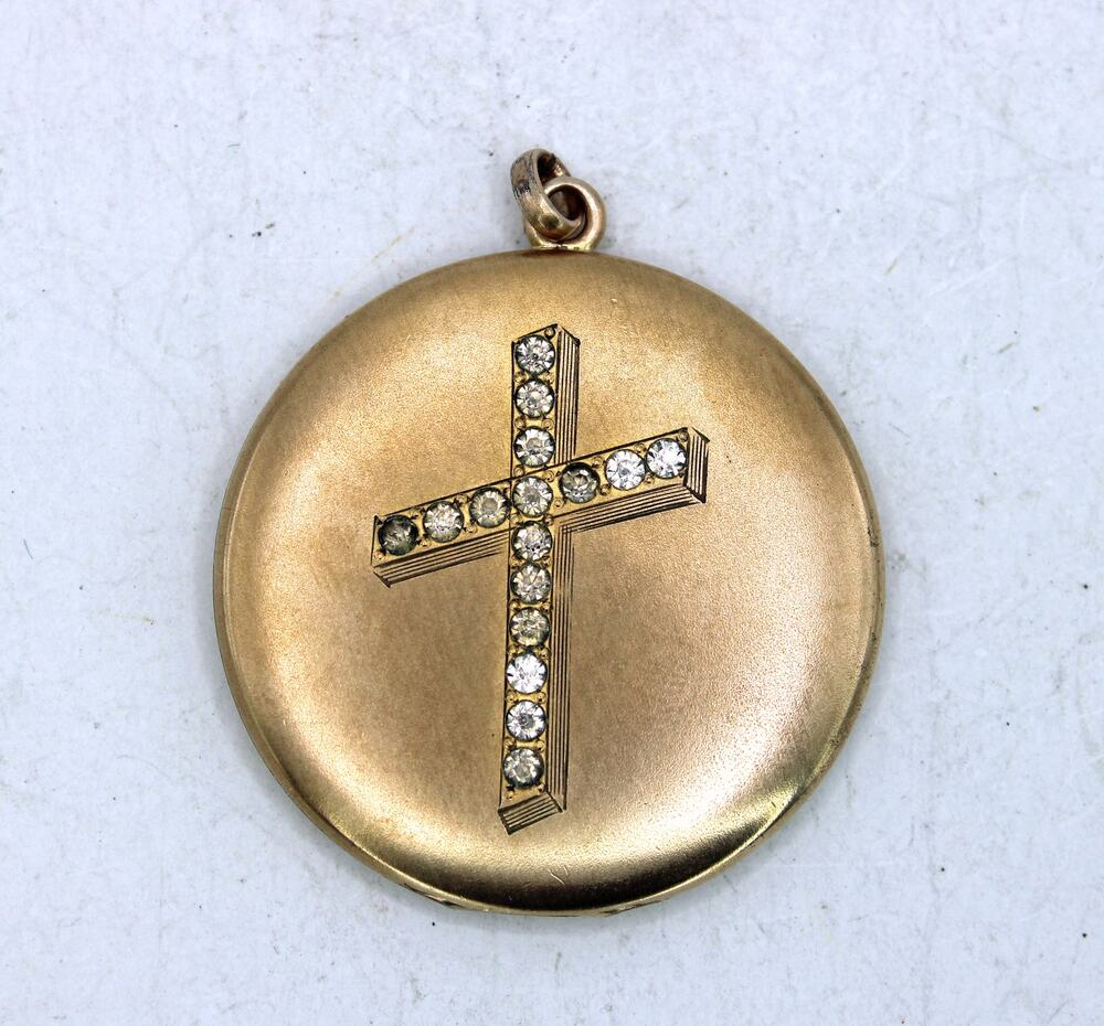 Goldplate Paste Rhinestone Cross Locket Pendant with Original Photo Inside